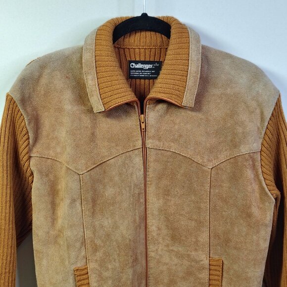 VINTAGE Challenger Jacket Suede Knit Cardigan Sweater Western Large (42-44) - Picture 2 of 8